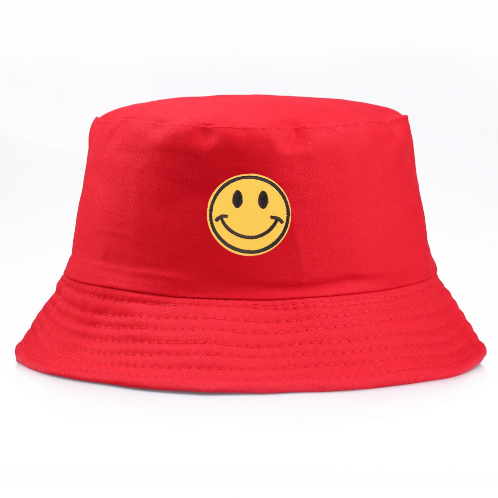Nón Bucket Thời Trang Hàn Quốc Thêu Hình Mặt Cười Ngộ Nghĩnh
