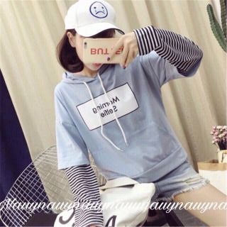 Áo hoodie nỉ kiểu phối tay sọc