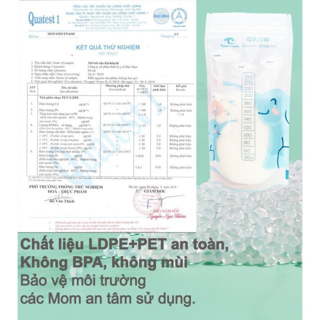10 - 50 túi trữ sữa 250ml không BPA, không mùi & 2 khóa zip an toàn cho Bé KICHILACHI (Hình con voi dễ thương)