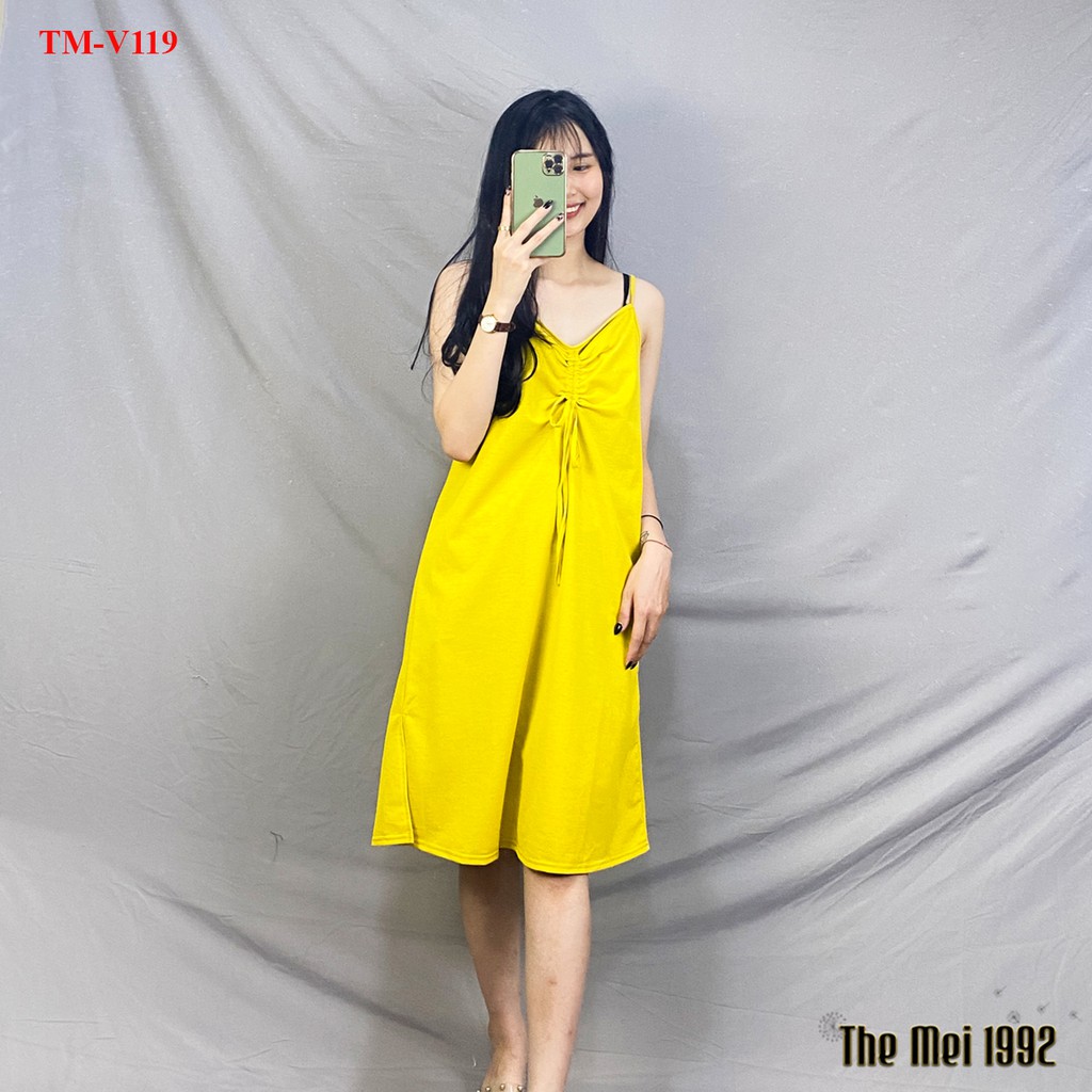 Đầm váy 2 dây nữ The Mei 1992 - Váy hai dây dáng suông cao cấp chất cotton mát rúm ngực xẻ tà siêu xinh | BigBuy360 - bigbuy360.vn