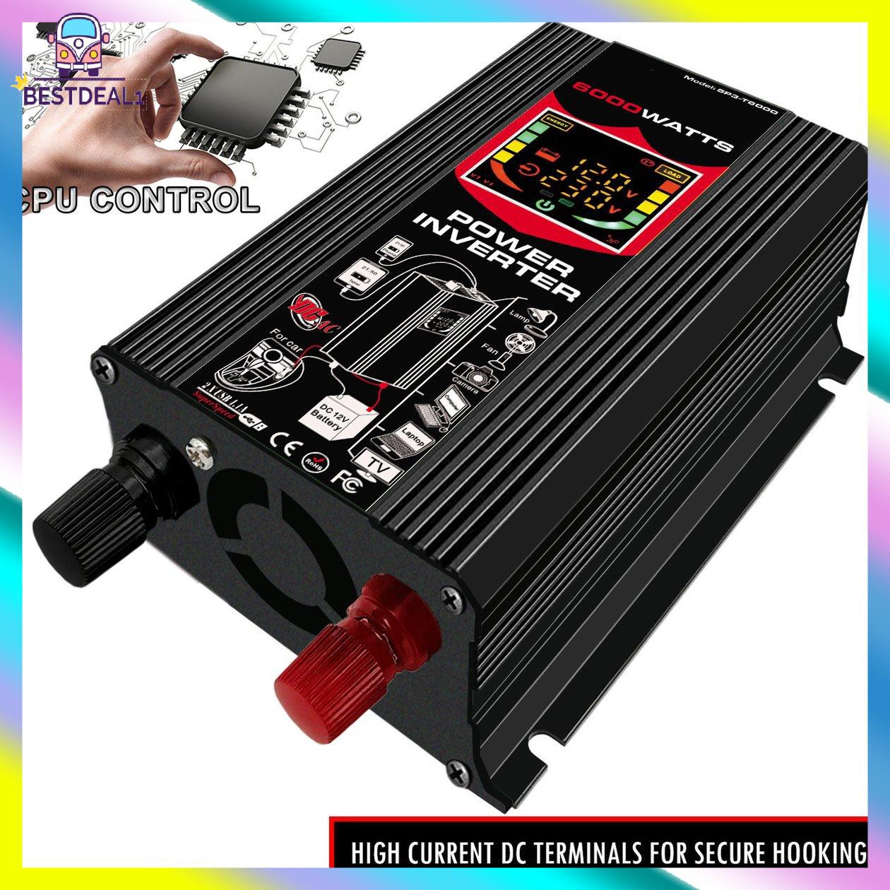 Bộ Biến Tần Thông Minh Usb Kép 6000w 12v Sang 220v / 110v Cho Xe Hơi