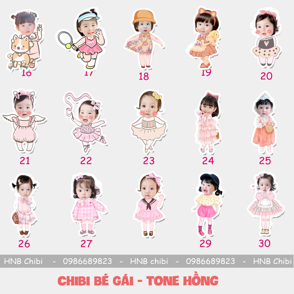 Hình chibi bé gái, chibi sinh nhật đáng yêu, ngộ nghĩnh, có nhiều mẫu mã, thiết kế theo yêu cầu