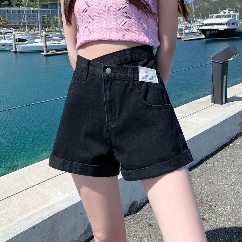 Quần Short Denim Lưng Cao Thời Trang Cá Tính 165841 Quần Short Nữ Dáng Chữ a Phong Cách Hàn Quốc
