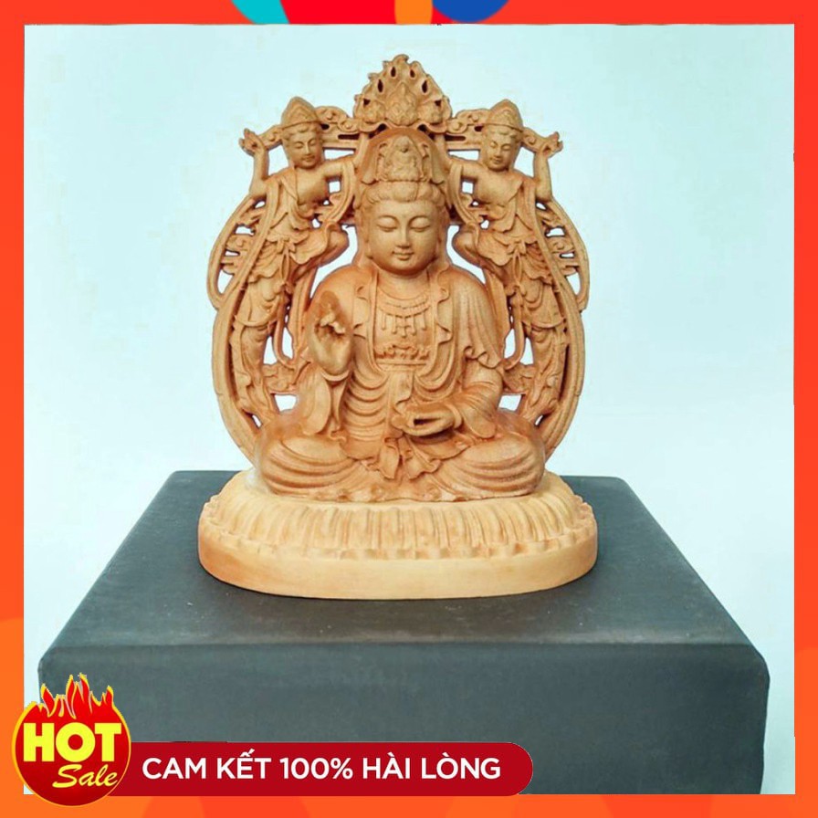 ((MIỄN SHIP)) Tượng Phật Bà Quan Âm tự tại bằng gỗ -Tặng vòng đeo tay (để trên bàn lv với trên taplo ôtô )