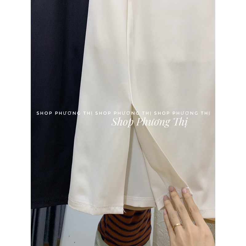 Chân váy midi chữ A dáng xẻ tà cạp cao hàng Quảng Châu (hàng sẵn) | BigBuy360 - bigbuy360.vn