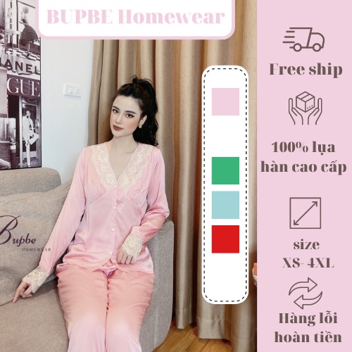 bộ ngủ tiểu thư ,pijama BUPBE HOMEWEAR,đồ mặc nhà ren trắng dịu dàng lụa cao cấp đủ màu PCR