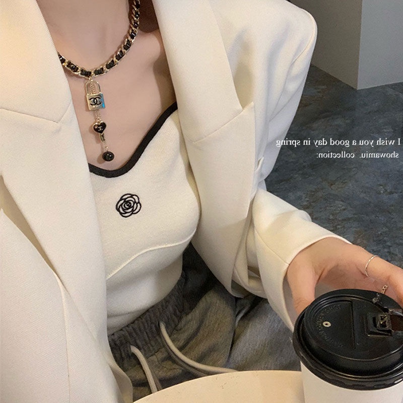 Áo Dệt Kim Hai Dây Thêu Hoa Trà Thời Trang Mùa Hè Cho Nữ