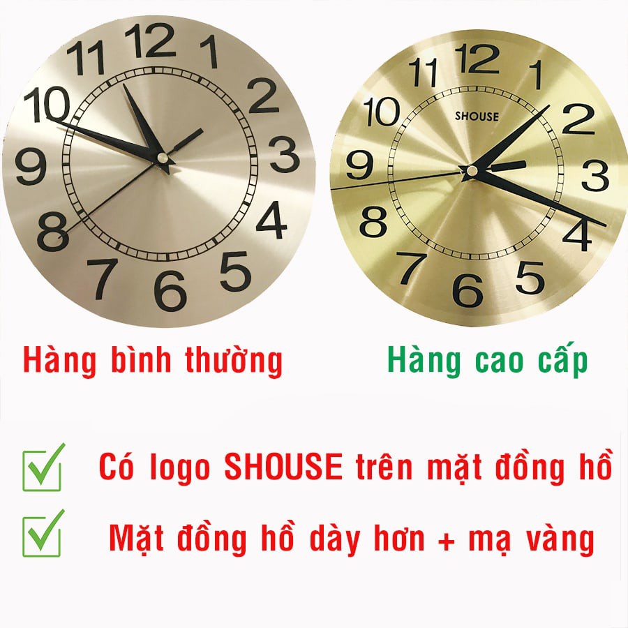 Đồng Hồ Treo Tường Trang Trí Decor SHOUSE DH11 kim trôi quartz hoa mai vàng nội thất cỡ lớn