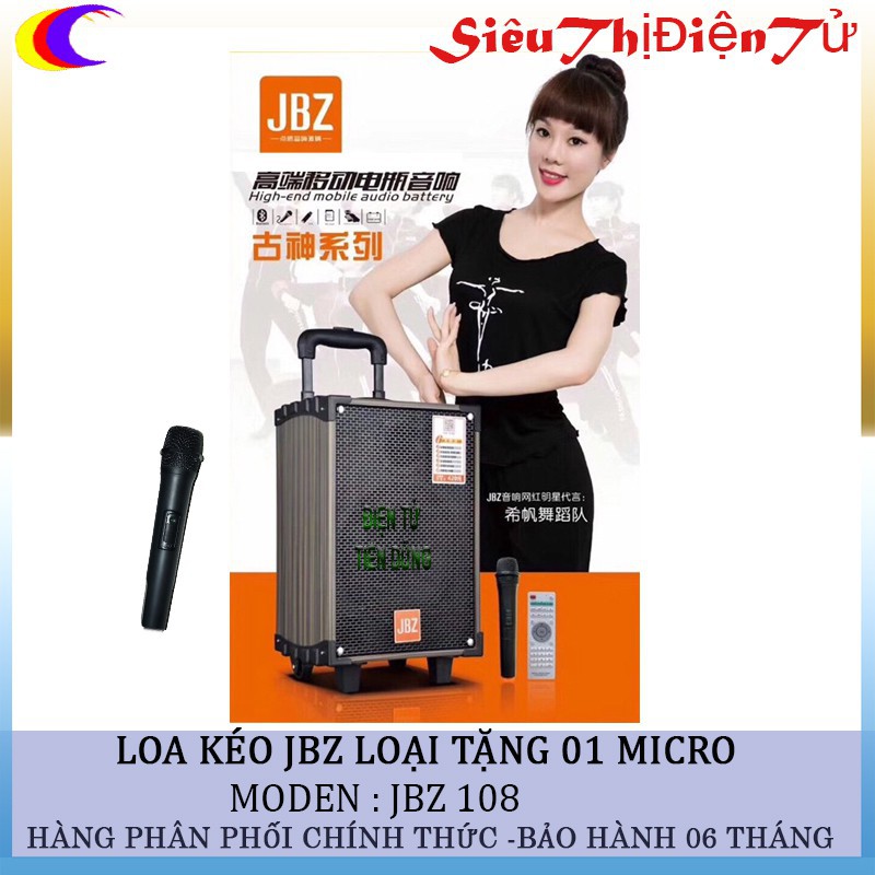 LOA KÉO KARAOKE JBZ NE108 tặng 1 micro- Loa kẹo kéo di động chính hãng dòng loa bass 20cm