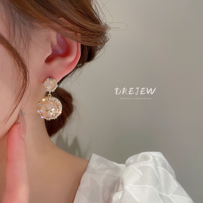 DREJEW Bông Tai Mạ Vàng / Bạc Hình Bướm Đính Đá Zircon Phong Cách Ngọt Ngào Sang Trọng