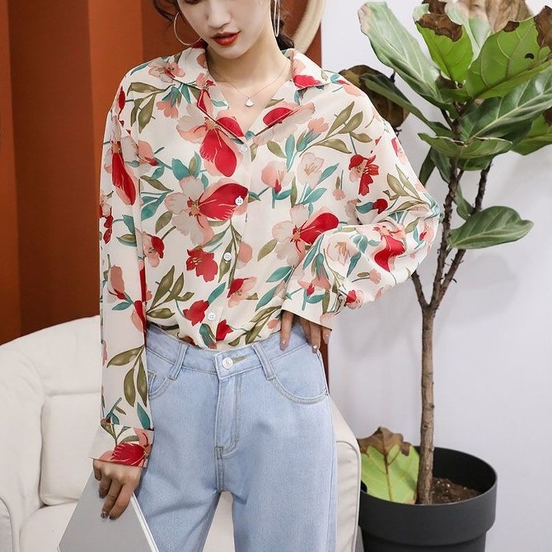 GENAISHA Áo sơ mi tay dài form rộng phong cách retro Hàn Quốc cho nữ 809