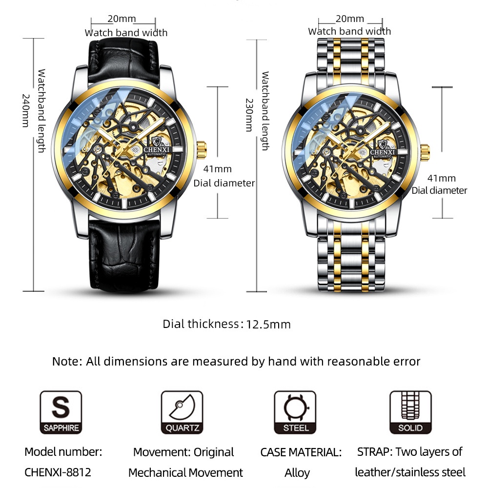 Đồng Hồ Cơ Tự Động Chexi Bằng Thép Không Gỉ Hoặc Da Dạ Quang Chống Nước Sang Trọng Thời Trang Cho Nam