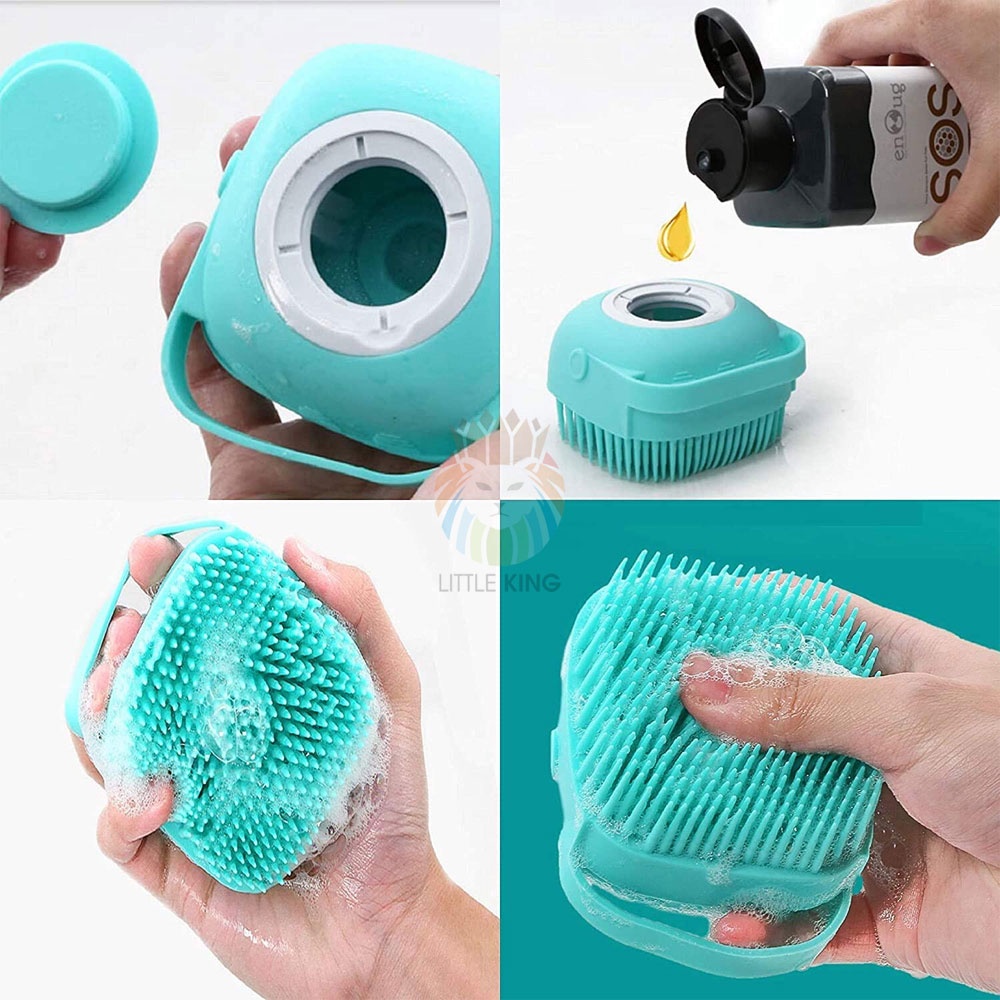 Bàn chải tắm massage cho chó mèo đầu silicon massage tạo bọt nhanh tiết kiệm nước có khay đựng sữa tắm