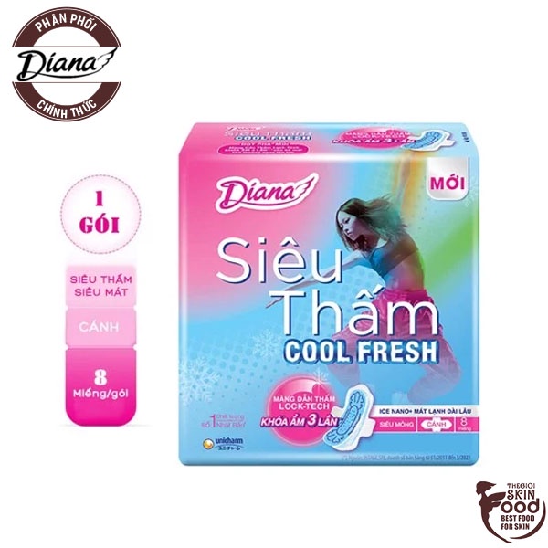 Băng Vệ Sinh Diana Siêu Thấm Cool Fresh Có Cánh - 8 Miếng [che tên sản phẩm khi giao hàng]