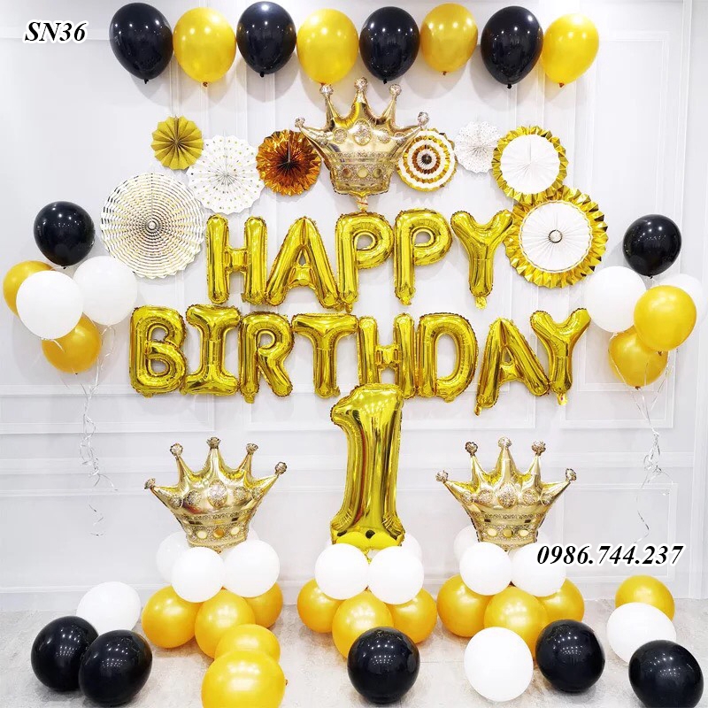 Set Bóng Trang Trí Sinh Nhật Happy Birthday Hoàng Gia
