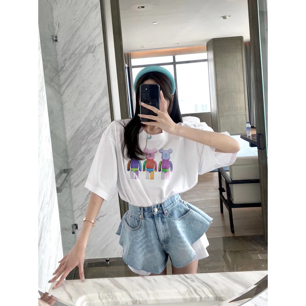 Áo phông bearbrick nữ form rộng tay lỡ unisex chất vải cotton AT033 Miucho in logo