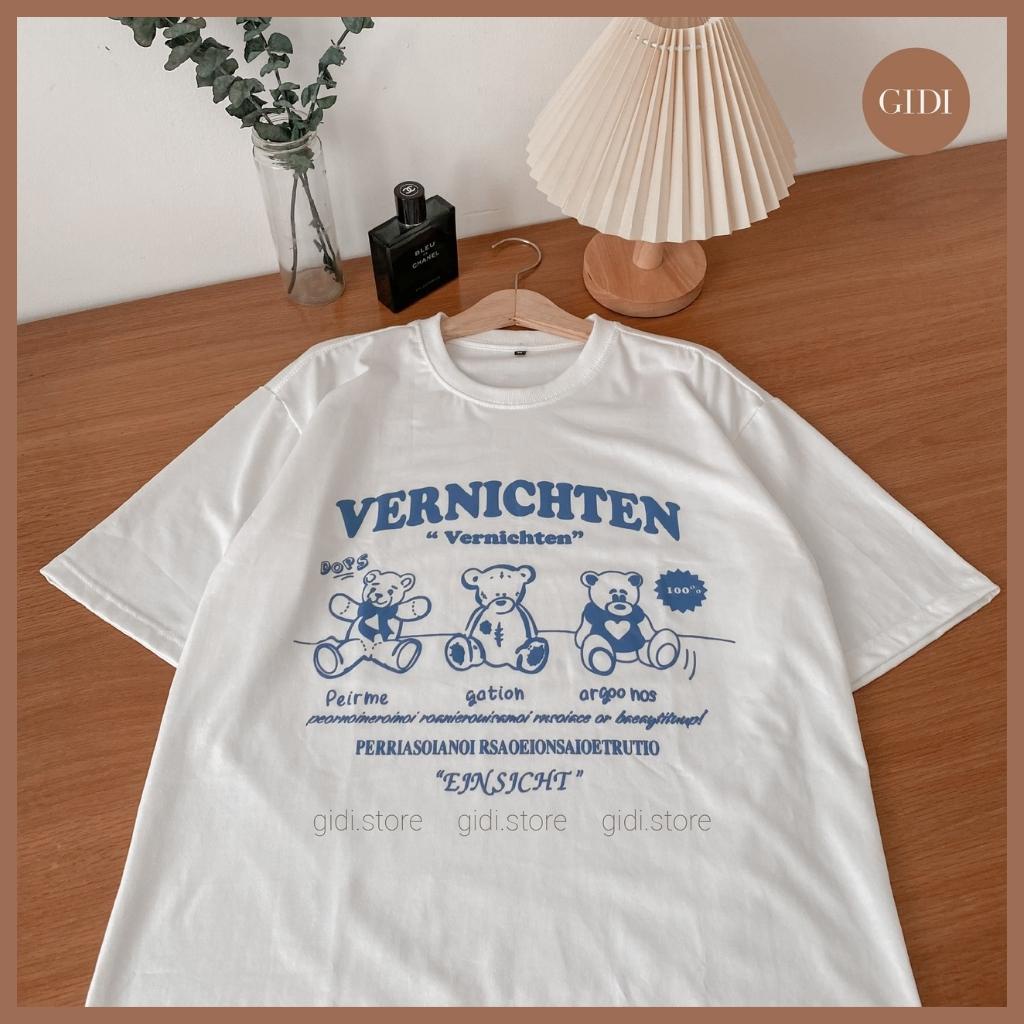 Áo phông trơn tay lỡ in 3 gấu kute OVERSIZE nam nữ unisex form rộng vải thun tici
