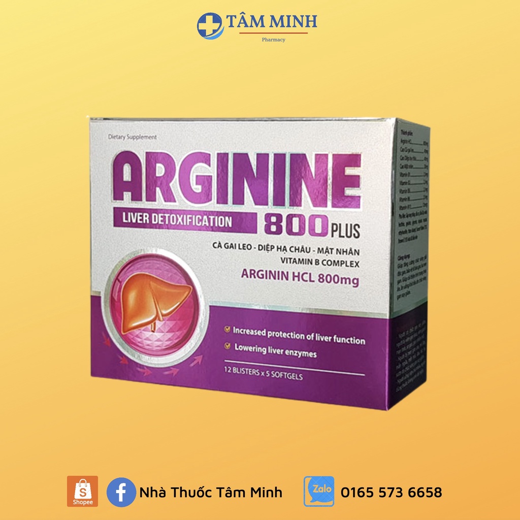 ARGININE HCL 800 PLUS HẠ MEN GAN, GIẢI ĐỘC GAN, MÁT GAN ARGININ- CÀ GAI LEO- DIỆP HẠ CHÂU- MẬT NHẬN