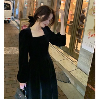 Váy Nhung Xòe Dáng Dài Thu Đông Đầm Dự Tiệc Thanh Lịch Hàng Quảng Châu Chất Đẹp