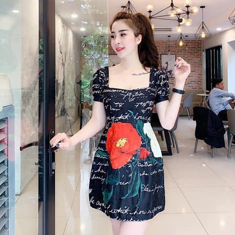 Váy Đầm Thời Trang Nữ  Form Chữ A Tay Bồng Nhẹ Họa Tiết Bông Hoa Màu Sắc Trẻ Trung Dễ Thương- Mẫu Mới Năm 2021
