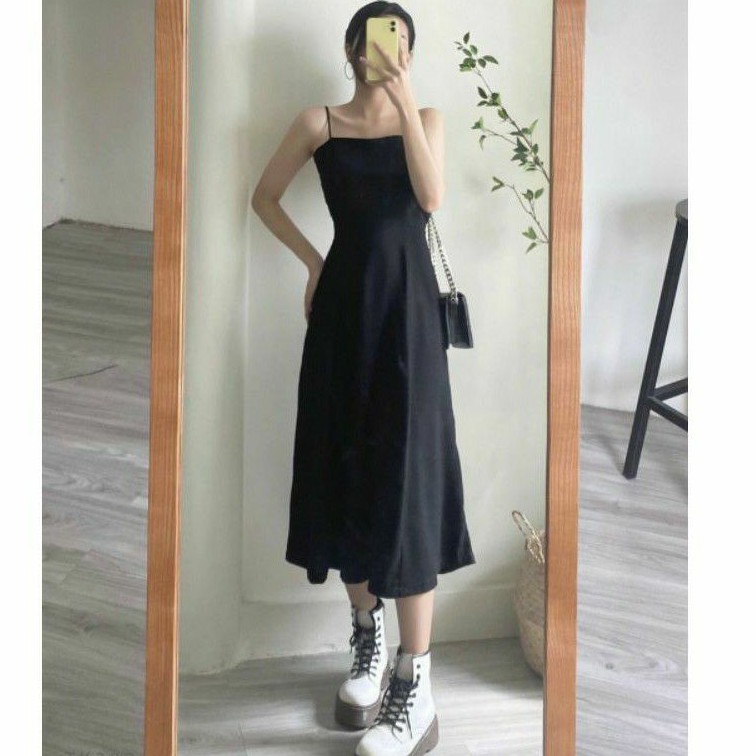 đầm maxi 2 dây nhún thun cutout lưng