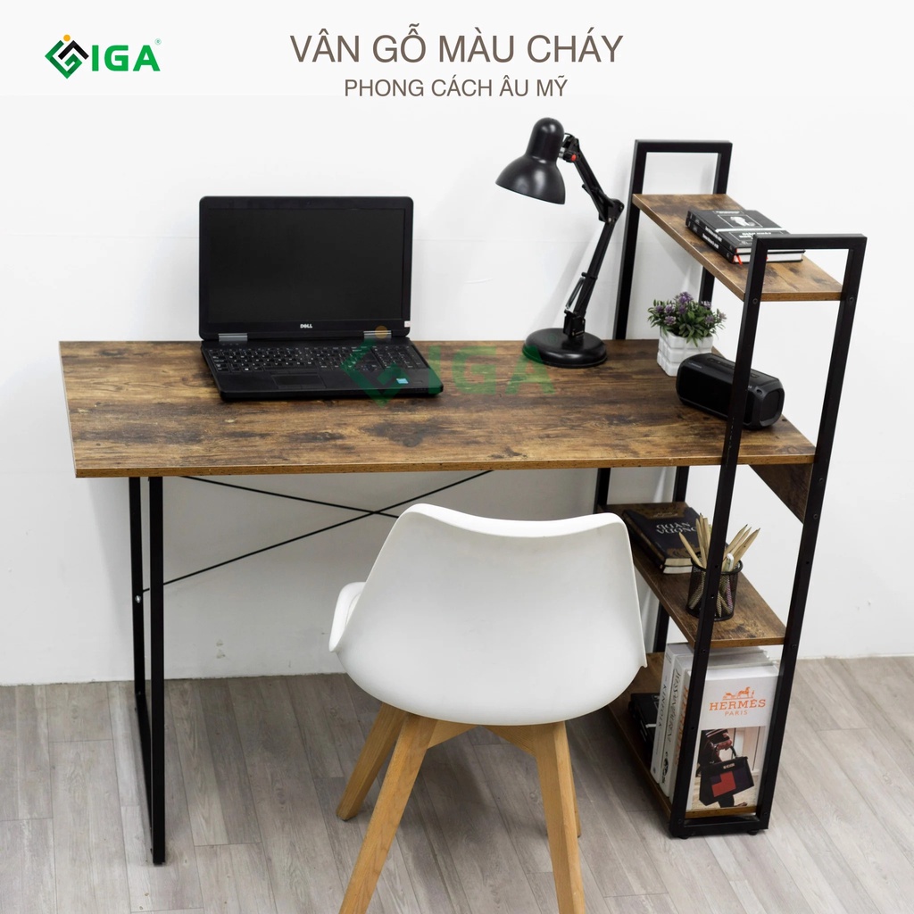 [HỎA TỐC]Bàn làm việc, bàn học khung đen mặt gỗ cháy chính hãng.GM12.08