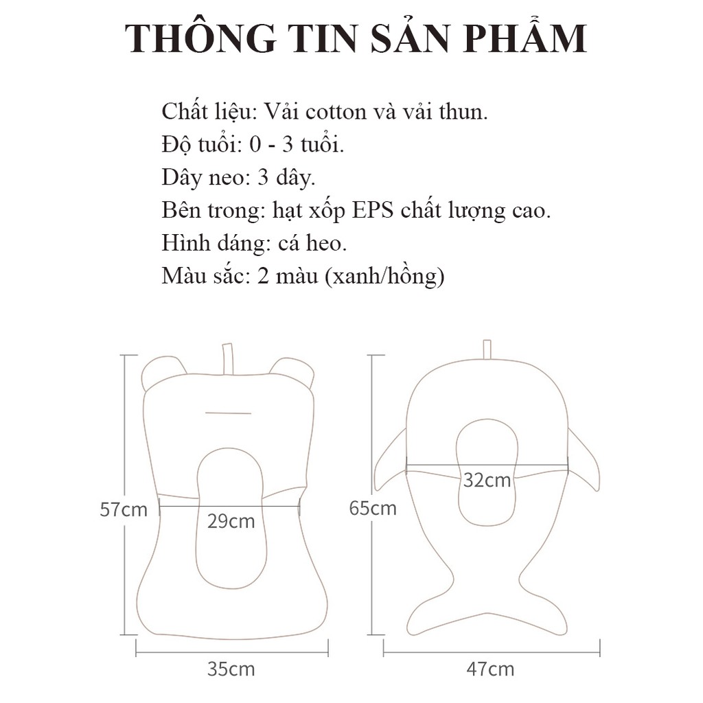 Phao tắm cho bé sơ sinh hình cá voi với chất liệu vải mịn siêu êm với làn da trẻ, phù hợp với nhiều loại chậu