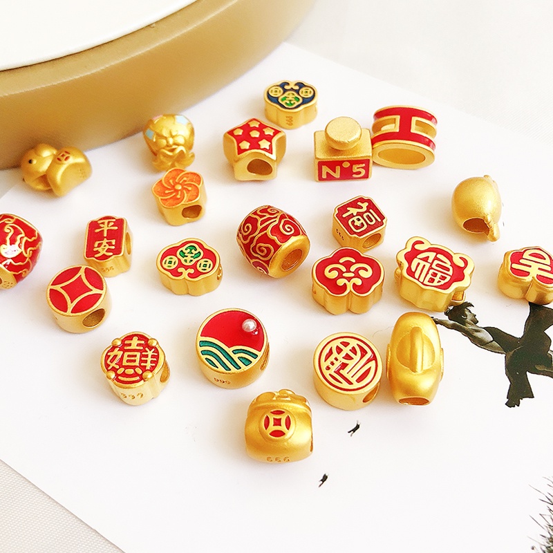 Vòng Tay Chuỗi Hạt Bằng Đồng Mạ Vàng Phong Cách Trung Hoa Cổ Điển diy