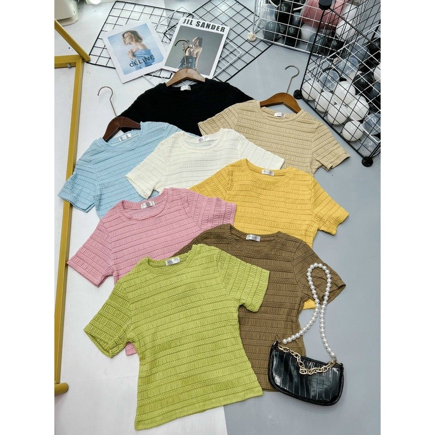 Áo xốp nhăn cổ tròn gân xinh