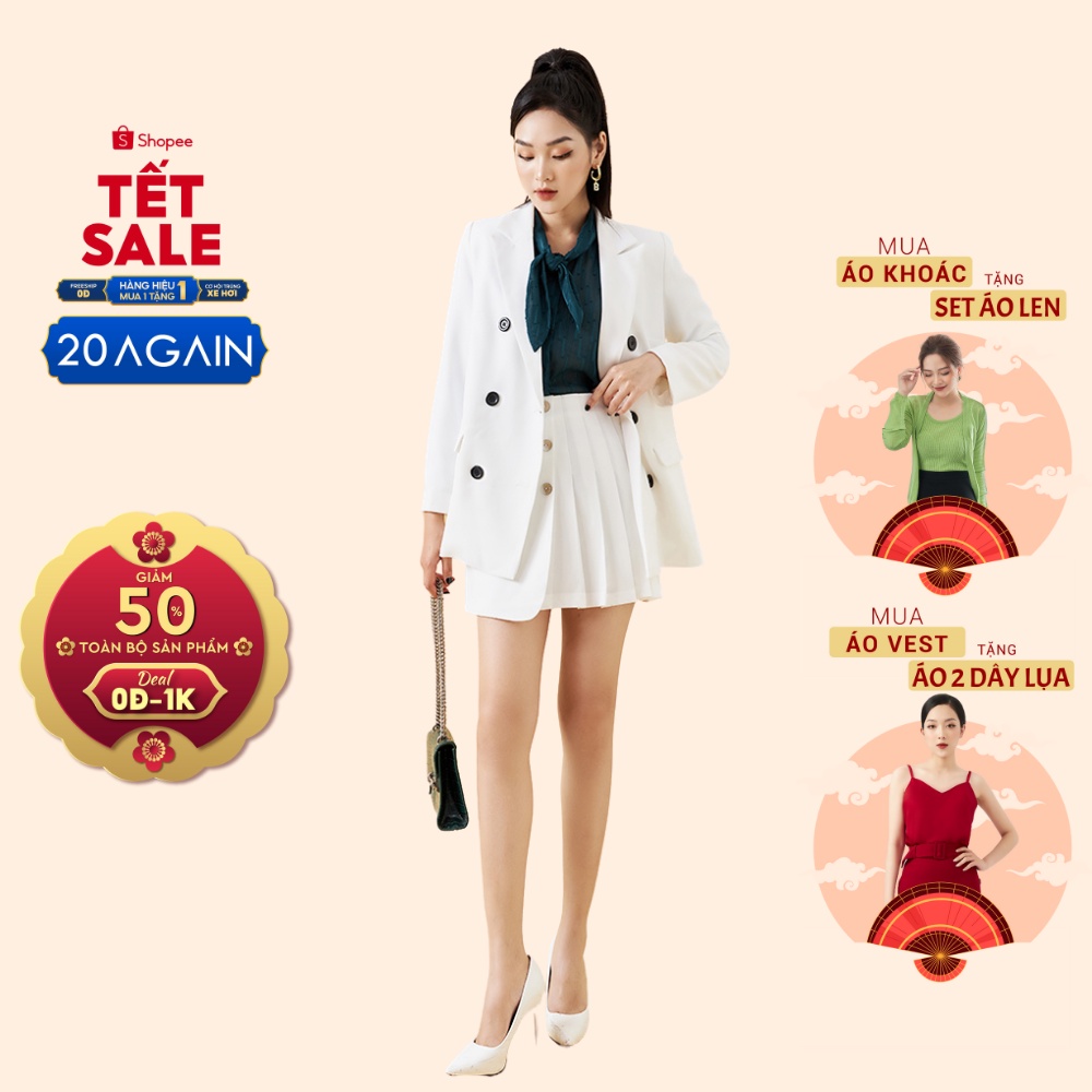 Áo vest nữ dài tay cổ bẻ 20AGAIN, phong cách hàn quốc trẻ trung VBA2108