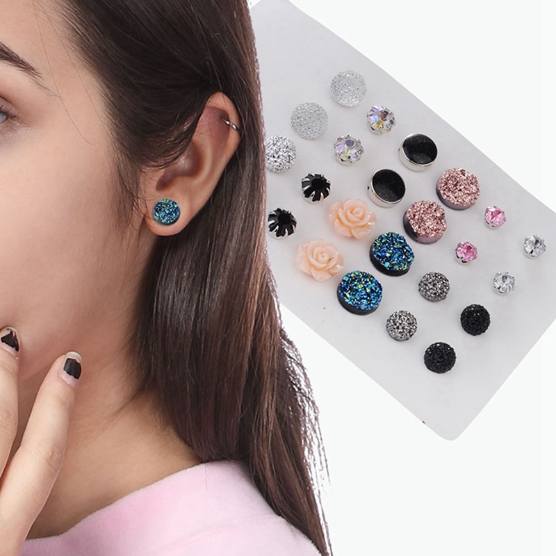 Set 12 Đôi Bông Tai Đính Đá Thời Trang Cho Nữ