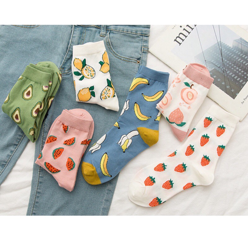 Tất Vớ Cao Cổ Nam Nữ Hình Hoa Quả Nhiều Màu Ngộ Nghĩnh Đáng Yêu Chất Cotton Dày Dặn Hàng Quảng Châu Cao Cấp Mơ House