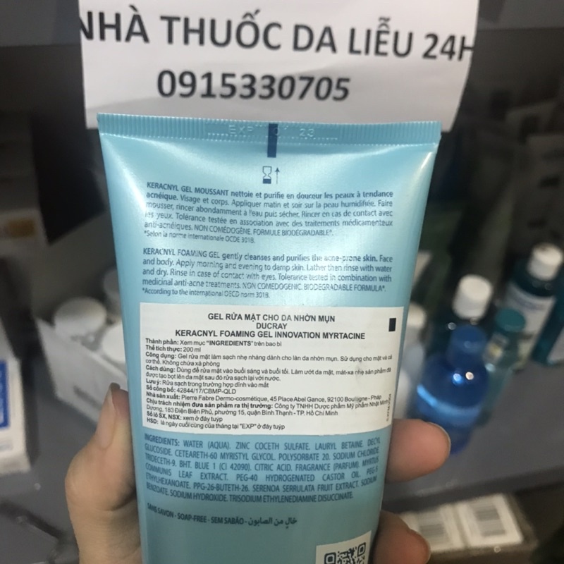 Gel rửa mặt tạo bọt cho da nhờn Ducray Keracnyl gel 200ml