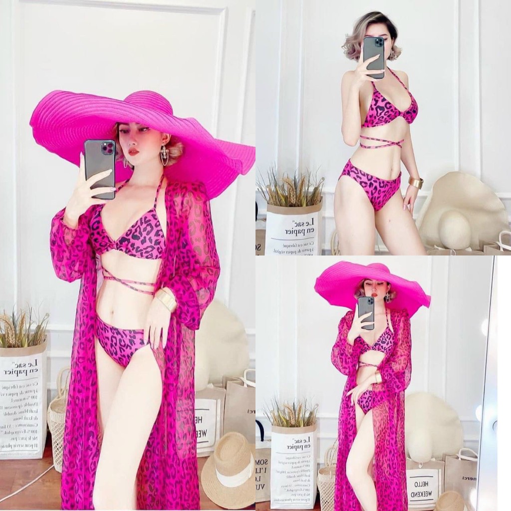BIKINI HỌA TIẾT BEO HỒNG KÈM ÁO CHOÀNG BIKINI129K | BigBuy360 - bigbuy360.vn