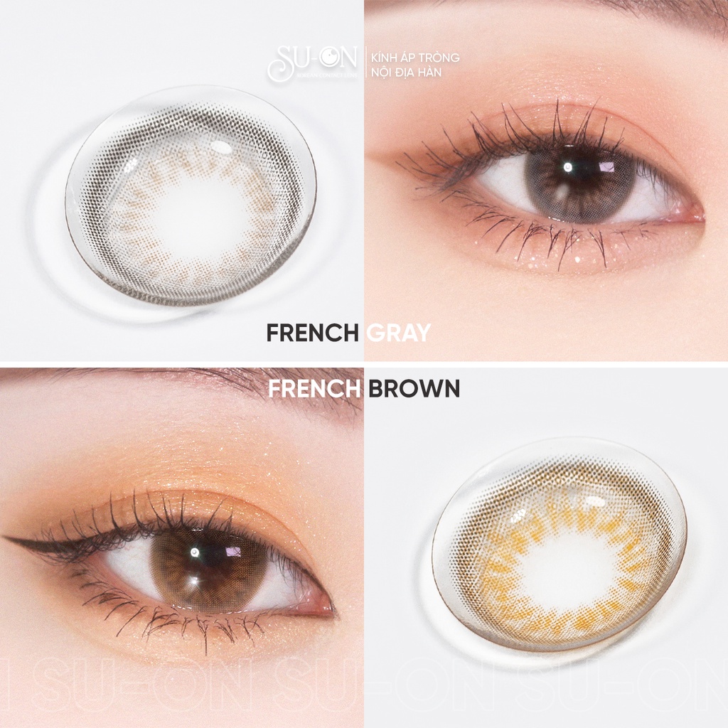 Lens 1 ngày Olens French nâu trong và xám khói, kính áp tròng 1 lần độ ẩm cao đeo 24h