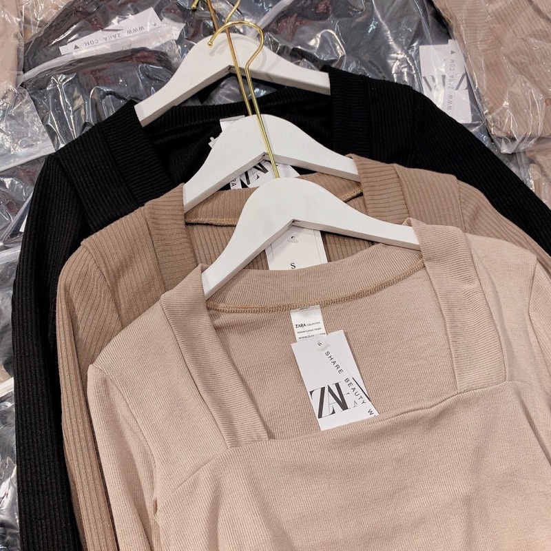 Áo len tăm cổ vuông 3 màu phong cách Hàn Quốc siêu xinh cuốn hút, Áo thun cổ vuông dài tay -Hinhin | BigBuy360 - bigbuy360.vn