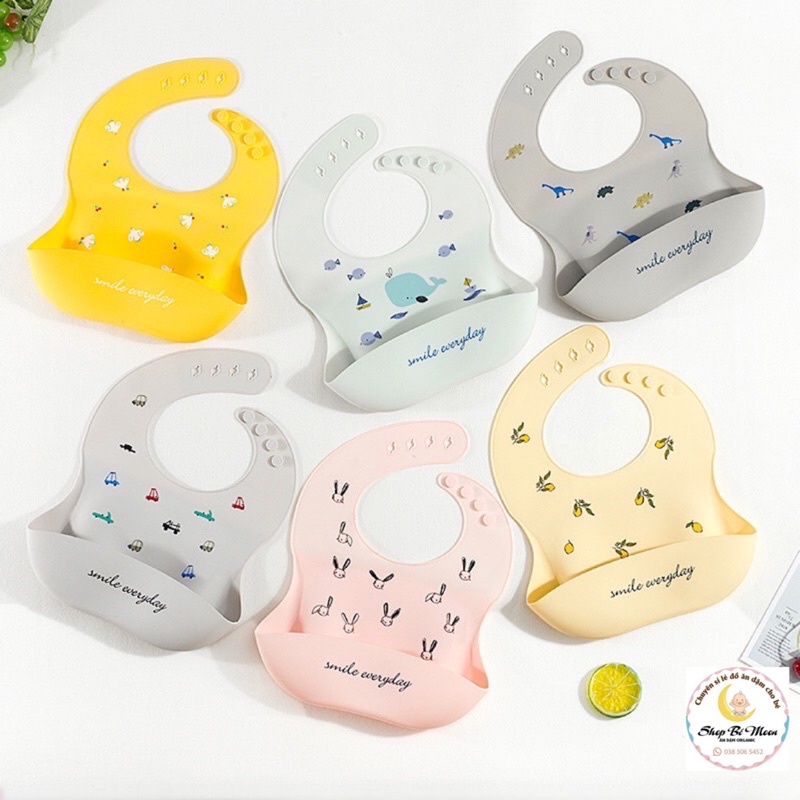 Yếm ăn dặm silicon cho bé có máng chống thấm đồ dùng cao cấp hình thú siêu cute tiện dụng