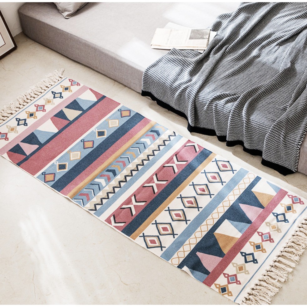 Thảm lót phòng ngủ, trải sàn, thảm sofa vải cotton và lanh thổ cẩm phong cách Bắc  Âu 60cm * 180 CM