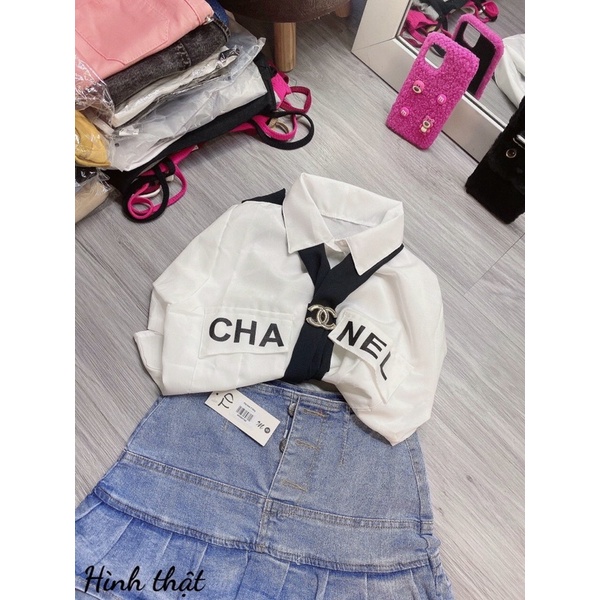 Chân váy jean 2 tầng phối nút siêu hot