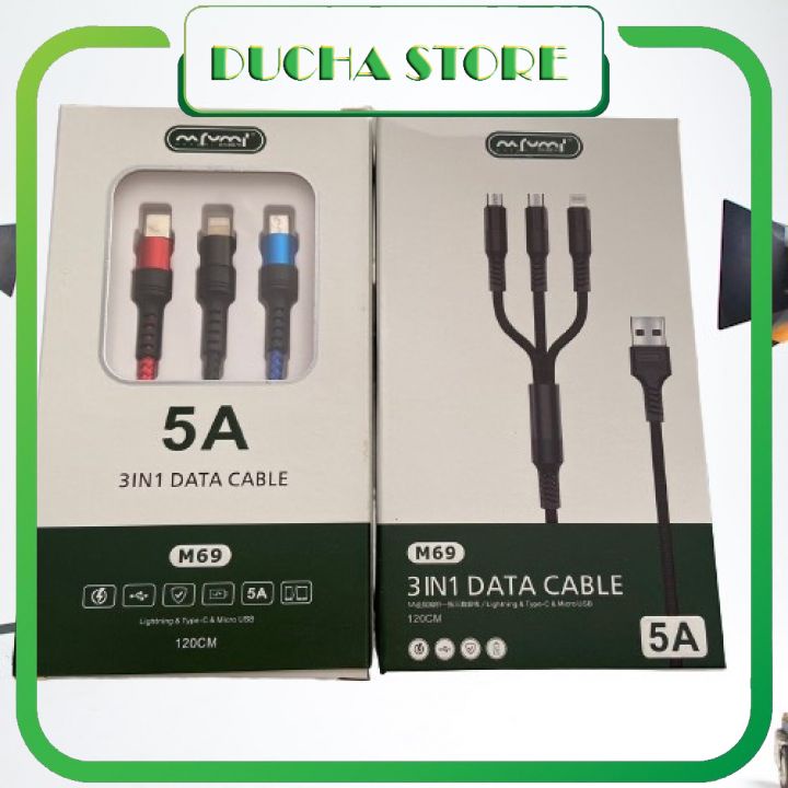 Cáp Sạc Đa Năng Cáp Sạc 3 Đầu Dòng 2A L Micro Type C Chất Liệu Vải Dù Chắc Chắn Chống Gập