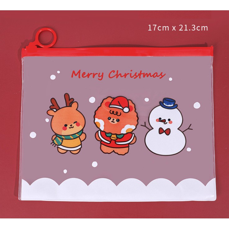 Túi Zip Cứng Đựng Đồ Trong Suốt Hoạ Tiết Cây Giáng Sinh Noel P081
