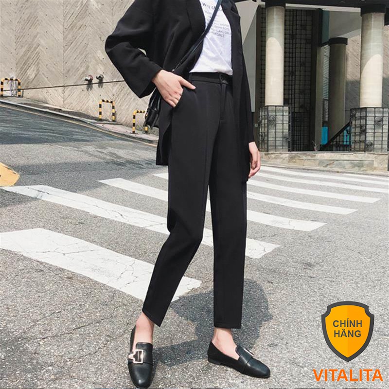 Quần Baggy nữ chất vải tuyết mưa dày dặn màu Đen / Trắng / Xanh than - Kiểu dáng quần tây Baggy lưng cao cực dễ phối đồ | BigBuy360 - bigbuy360.vn