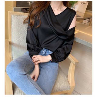 ÁO SƠ MI LỤA XOẮN VAI BỐN MÀU