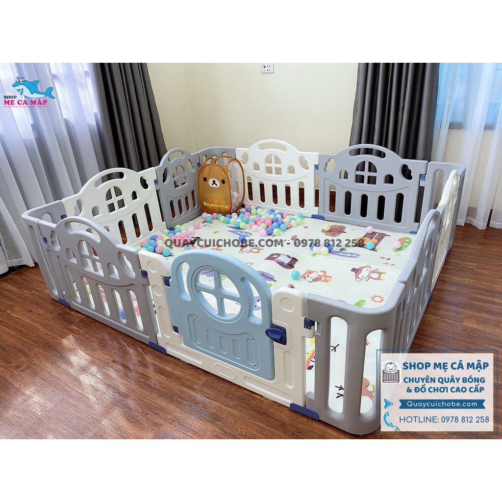 Quây cũi nhựa Holla Kiddy 1m8x2m xanh ghi hàng đẹp, tổng kho có sẵn chính hãng