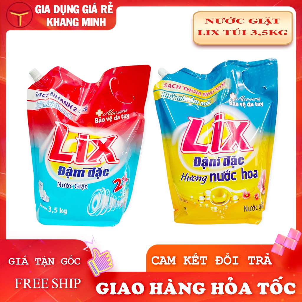 Nước Giặt LIX Đậm Đặc Túi 3,5Kg Dùng Cho Máy Giặt Và Giặt Tay