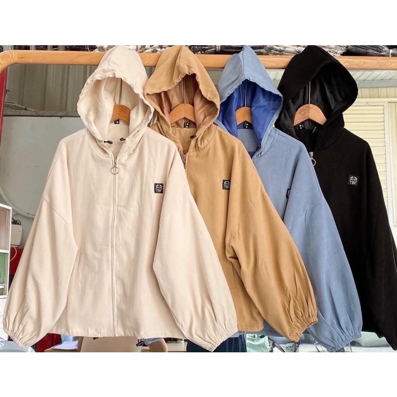 Áo khoác hoodie from rộng vải da lộn hai lớp siêu đẹp en’ne