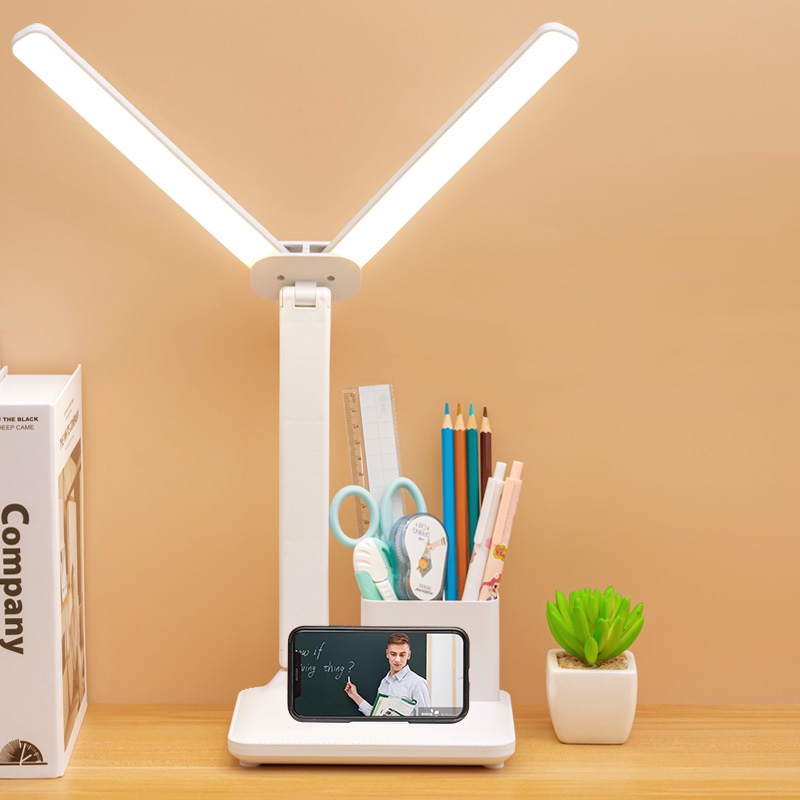 Đèn LED Để Bàn Học Bàn Làm Việc KUNBE, Thiết Kế Sáng Tạo Với 2 Thanh Led Rời Kèm Hộc Đựng Bút Tiện Lợi