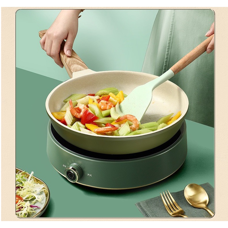 Chảo Đá Bếp Từ Chống Dính Màu Xanh Rêu Matte Phong Cách JAPAN Hàng Dày, Chất Lượng Loại 1 Bảo Hành 2 Năm