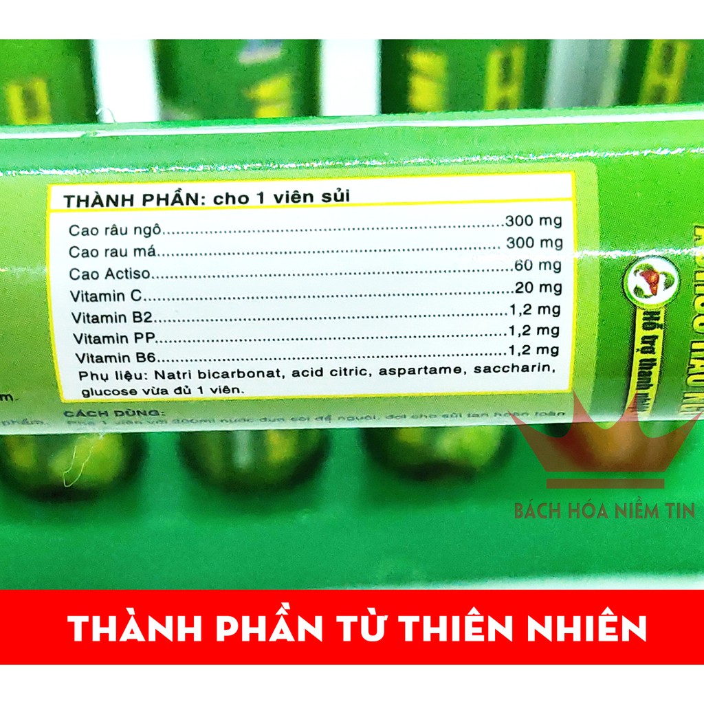 Viên sủi mát gan - ACTISO Râu Ngô Rau Má - Tuýp 20 viên - Thanh nhiệt mát gan, giải độc gan hiệu quả
