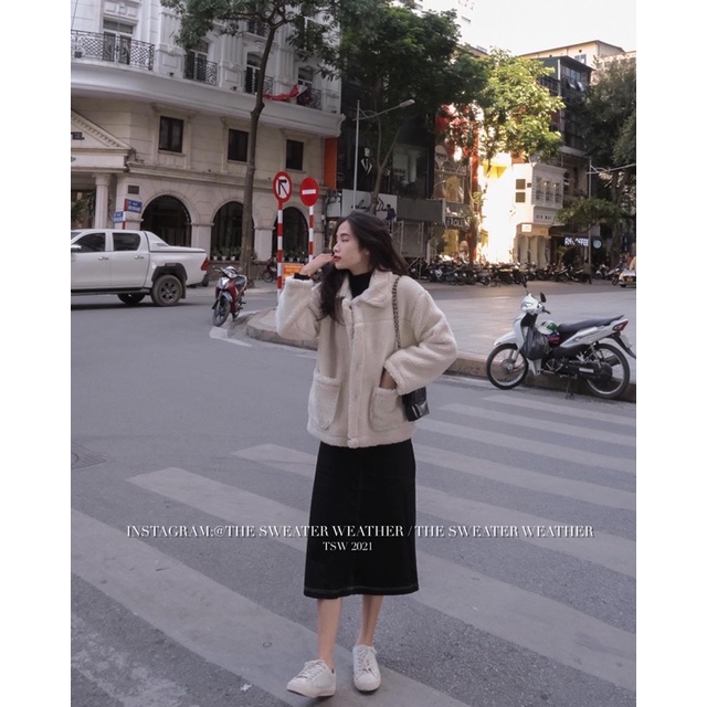  (Ảnh thật) Áo khoác lông cừu cổ bẻ cài cúc túi bên the.sweaterweather TSW | BigBuy360 - bigbuy360.vn